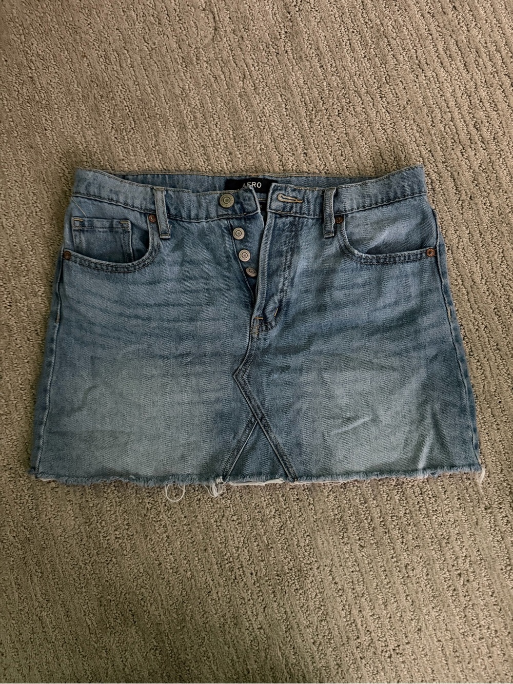 Aero Light Blue Denim Mini Skirt with Button-Front